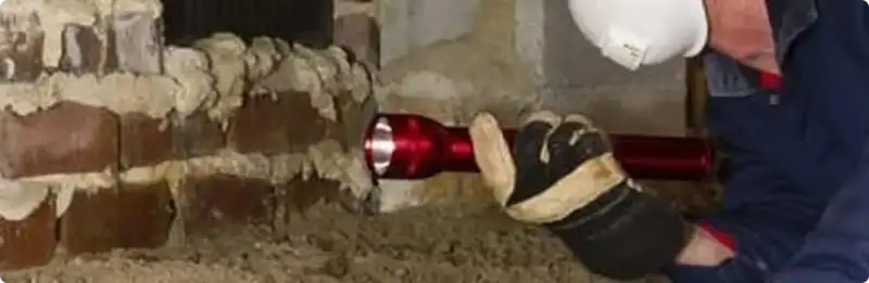 Pest control technician inspecting a crawl space for ant activity in Oak Park, IL